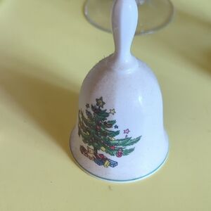 White and Green Ceramic Christmas Bell Holiday Decor